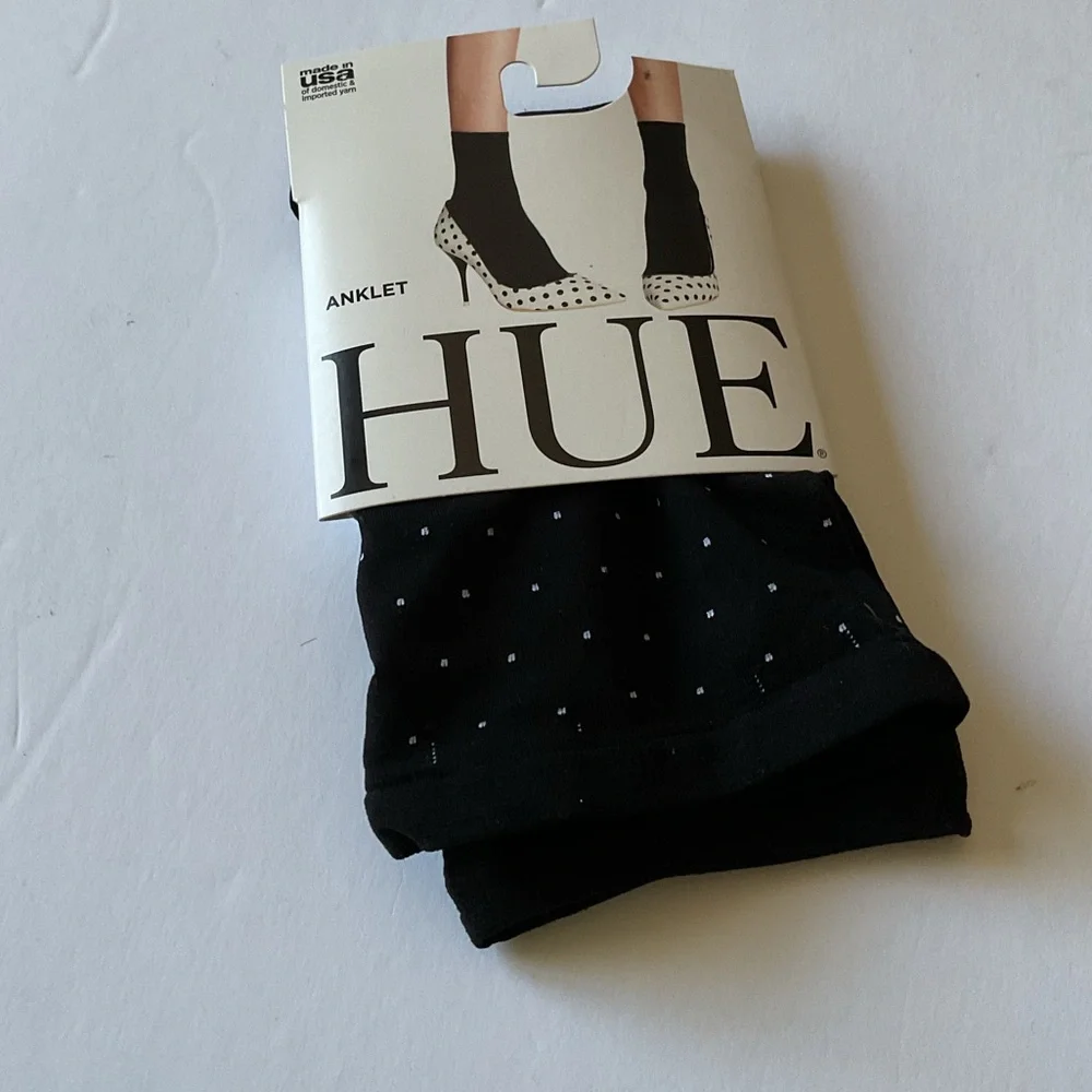 HUE ULTIMATE OPAQUE WOMENS ANKLET ANKLE SOCKS NAVY WITH WHITE POLKA DOT OS NWT